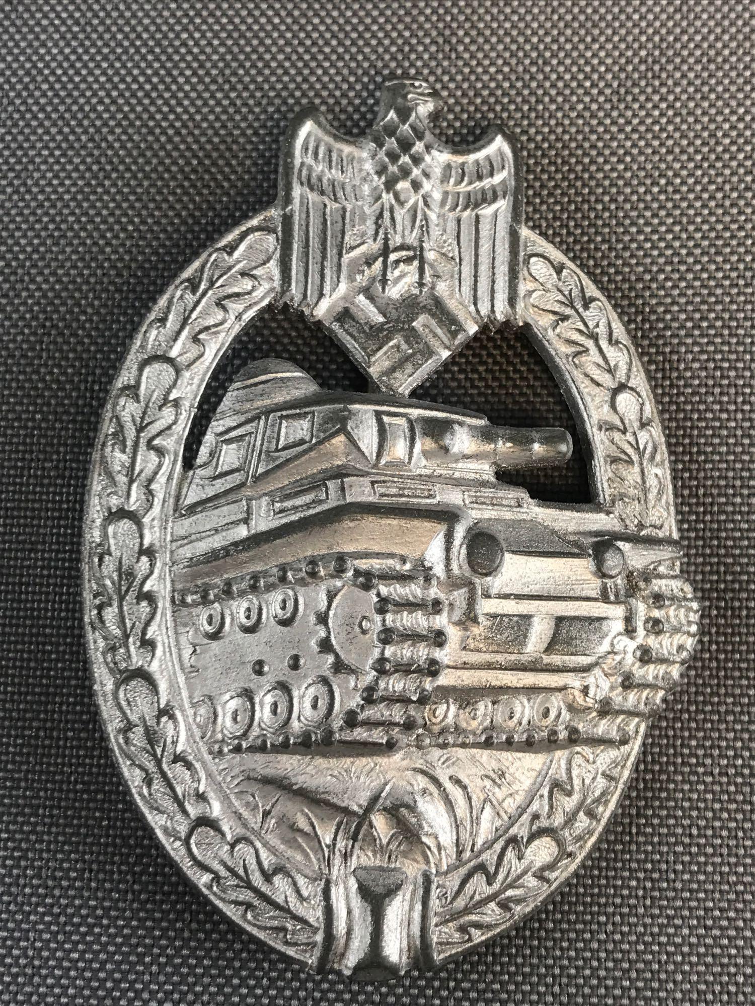 WW2 German Panzer Assault Badge: 1.75x2.5 inches