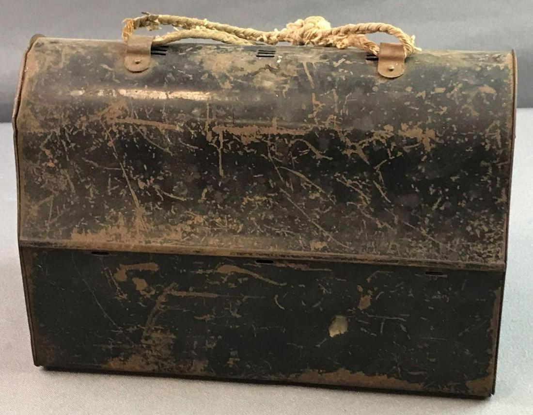 Vintage lunch box: Measures 10 x 7 x 5 inches.