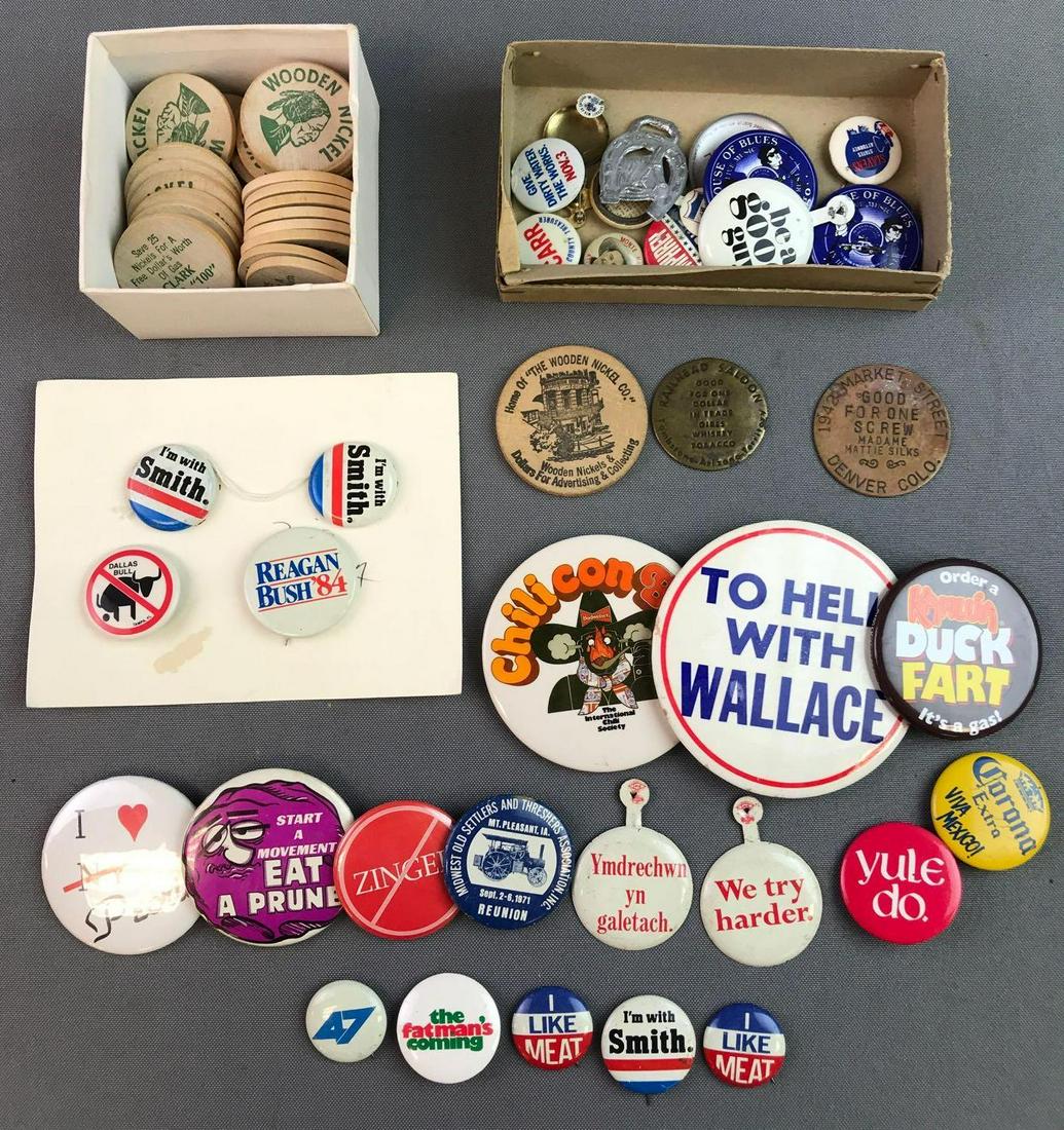 Group of miscellaneous buttons/pins/advertising (1 of 5)