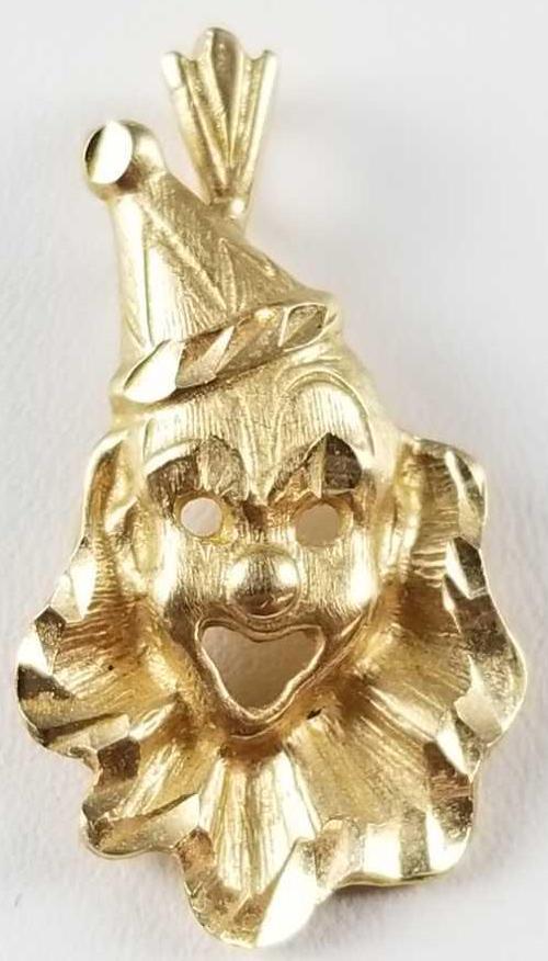 14k gold clown pendant: 1 inch, 2.4g total weight
