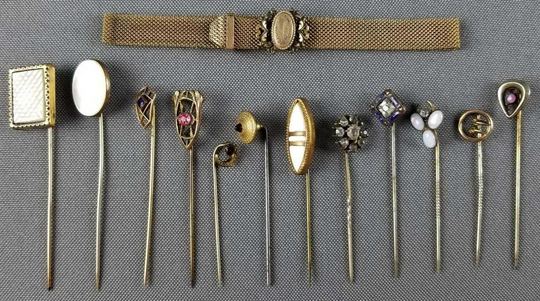 Group of stick pins and more: Mesh bracelet/choker