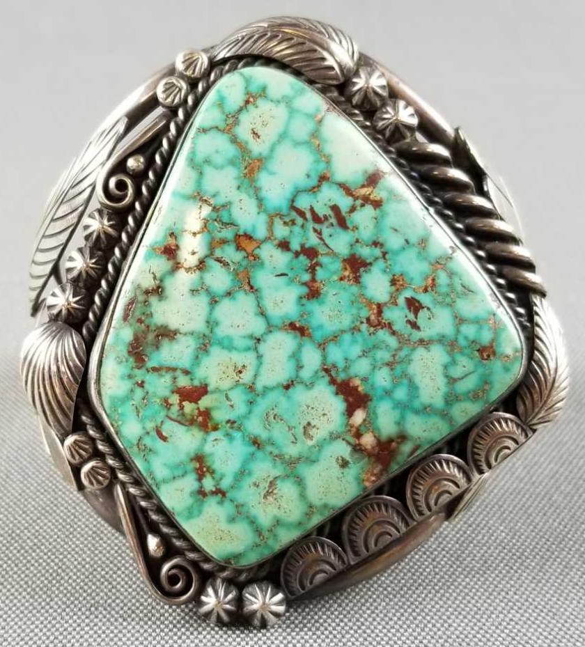 Vintage Native American sterling silver turquoise cuff (1 of 4)