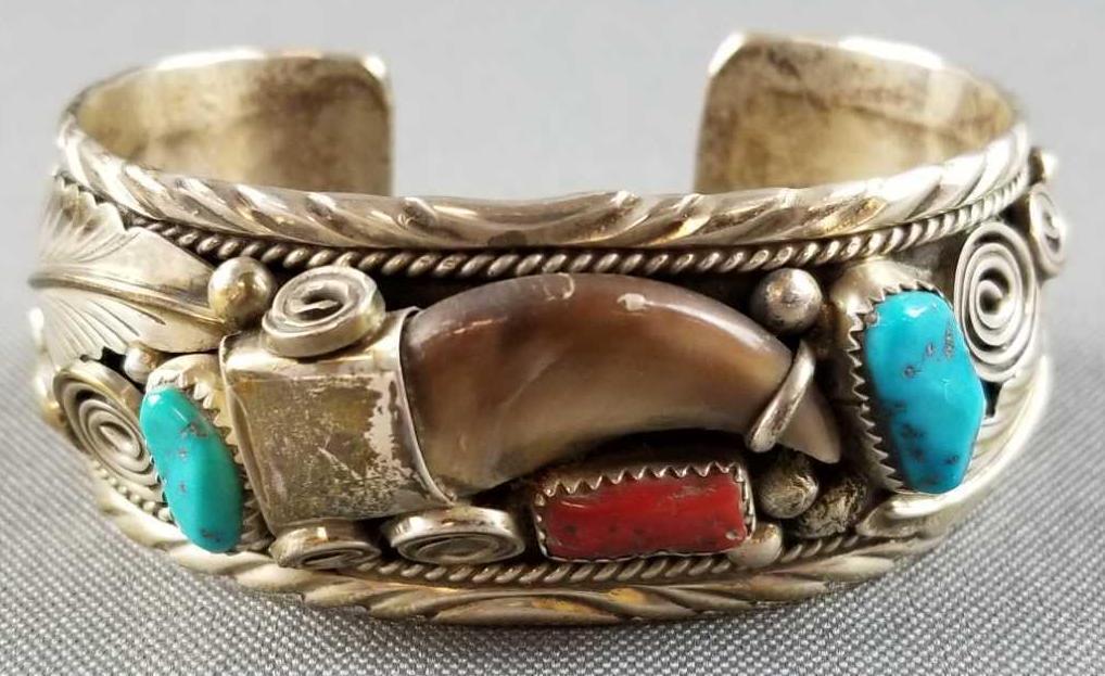 Native American sterling silver turquoise cuff bracelet (1 of 4)