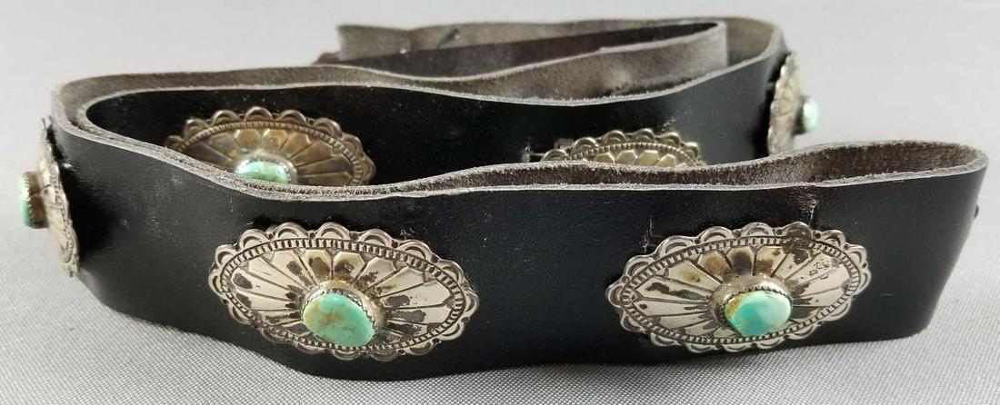 Vintage leather belt with sterling and turquoise (1 of 3)