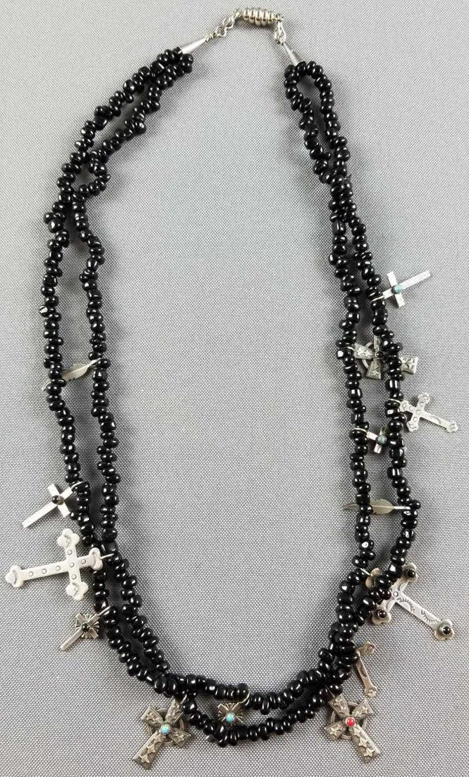 Beaded necklace with sterling silver cross pendants (1 of 2)