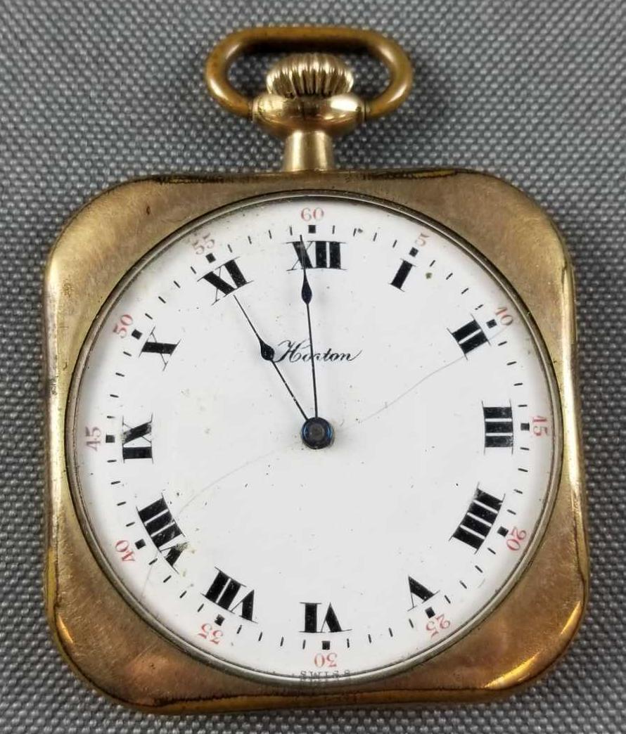 Horton square pocket watch: 15 jewels, non-working condition