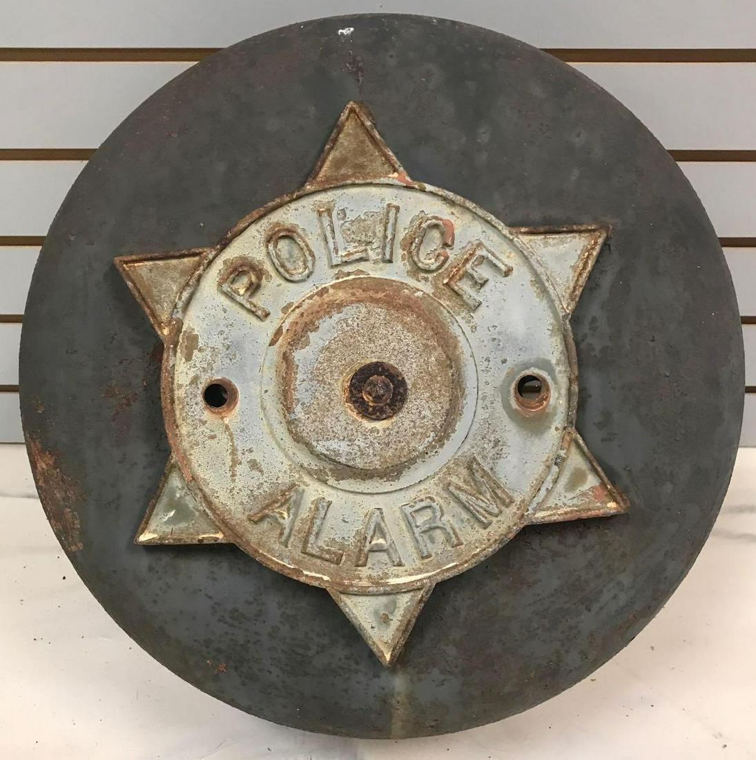 Vintage Police Alarm housing: Diameter = 19 inches, comes with mounting bracket, inner mechanism has been removed, no shipping available.