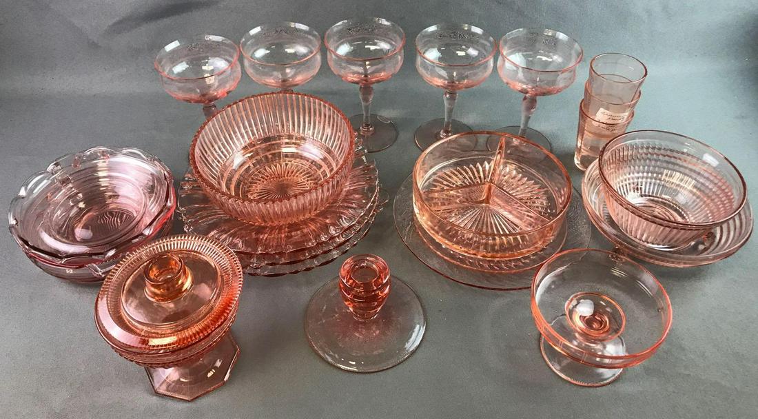 Group of Assorted Pink Depression Glass Items (1 of 4)