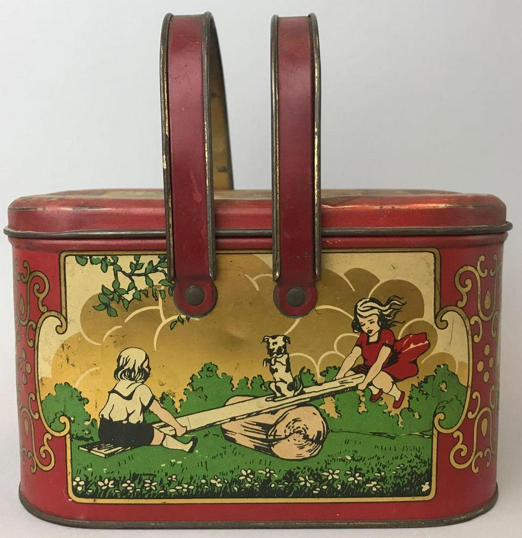 2-handle biscuit tin/lunch box: 7x5x6.75 inches