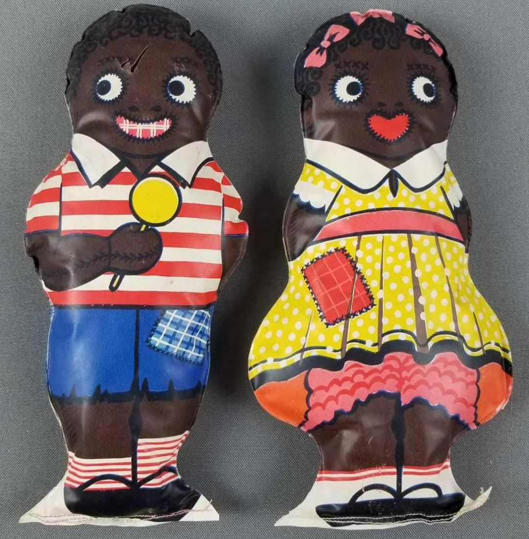 Black Americana Aunt Jemima children toys: Wade & Diana. Plastic stuffed dolls, 8.5 inches long. Wade has tear on head.