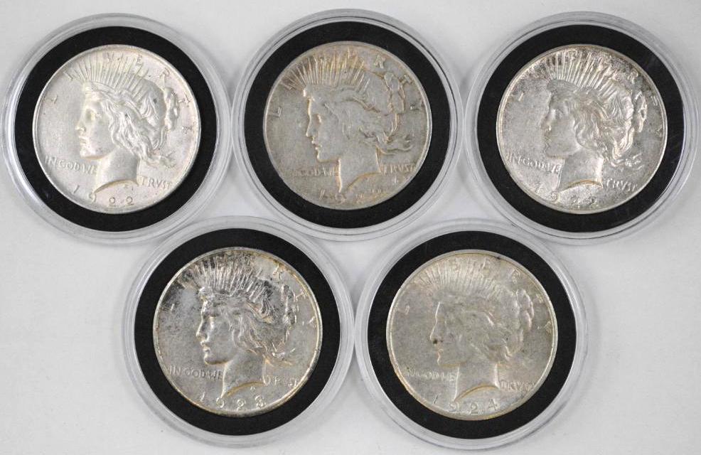 Group of (5) Peace Silver Dollars (1 of 2)