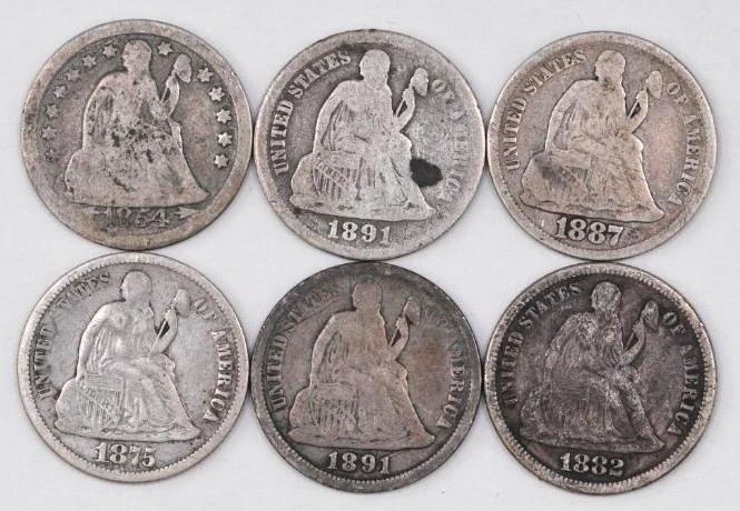 Group of (6) Seated Liberty Silver Dimes (1 of 2)