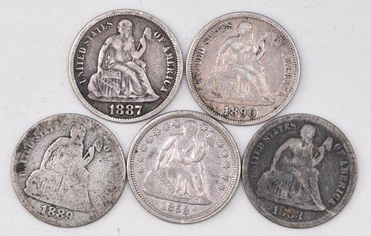 Group of (5) Seated Liberty Silver Dimes (1 of 2)