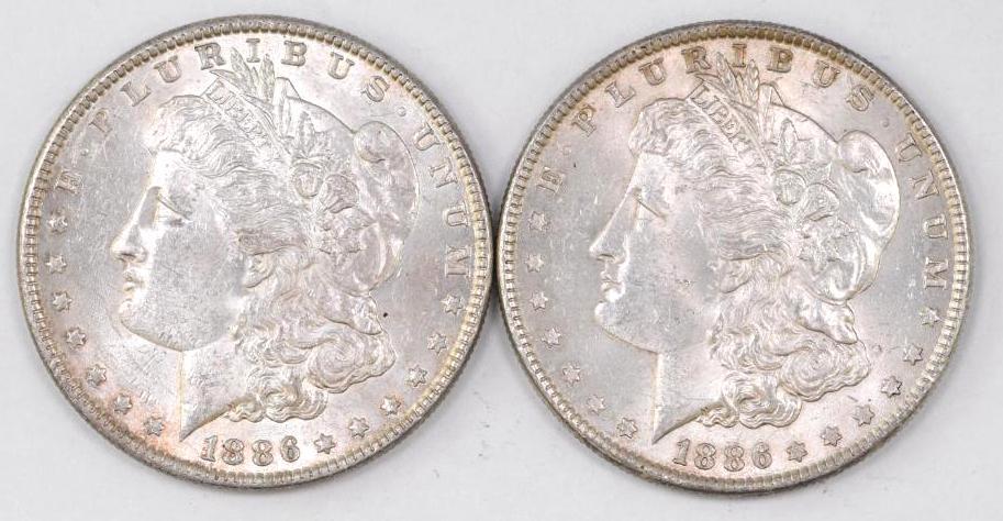 Group of (2) 1886 P Morgan Silver Dollars (1 of 2)