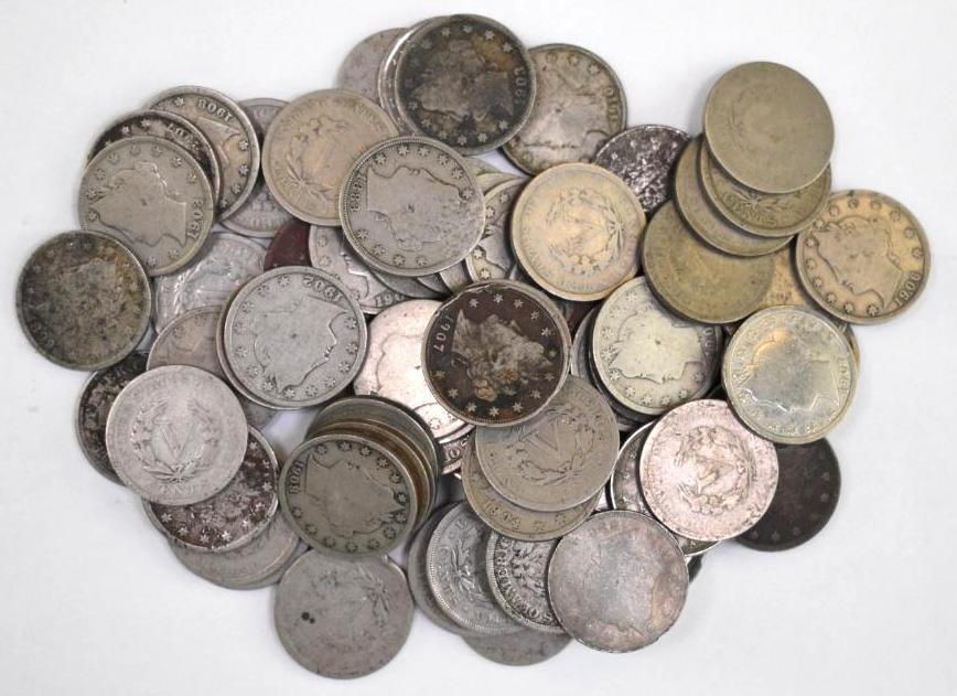 Group of (73) Liberty Nickels: Circulated, includes 1883 with cents & more.