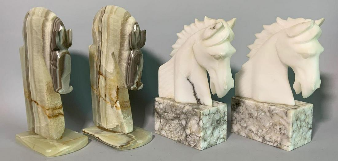 2 pairs of stone horse bookends: Several chips throughout, largest 4 1/4 x 8 1/2 inches
