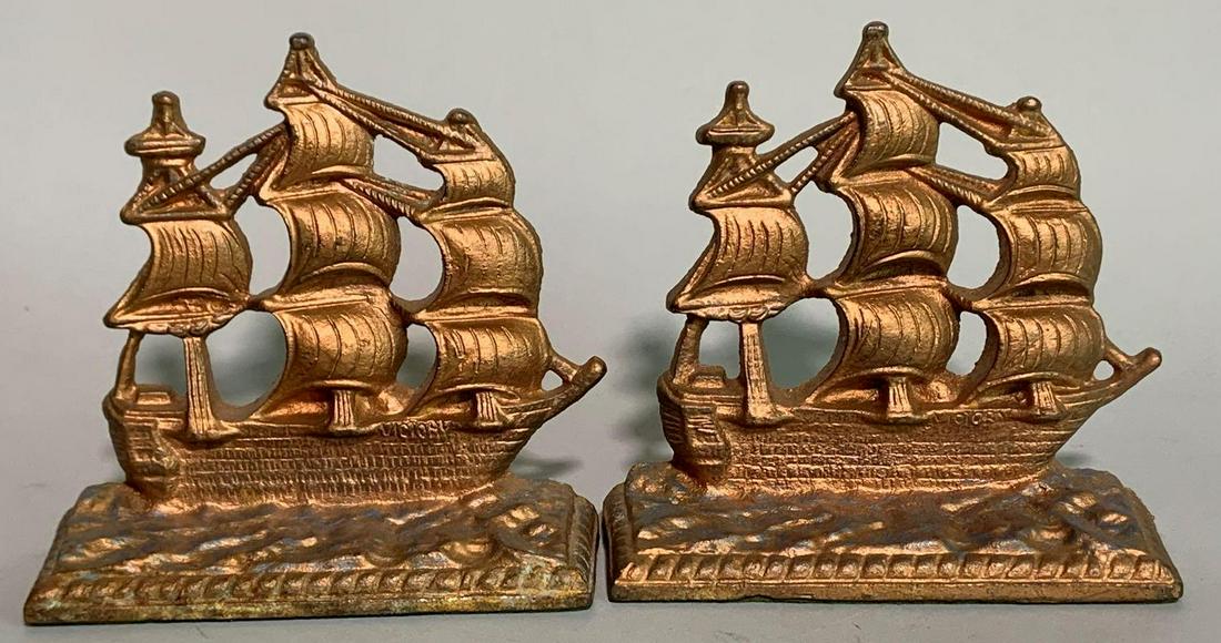 Pair of Galleon ship bookends: Cast iron, 5 1/2 x 5 x 2 inches