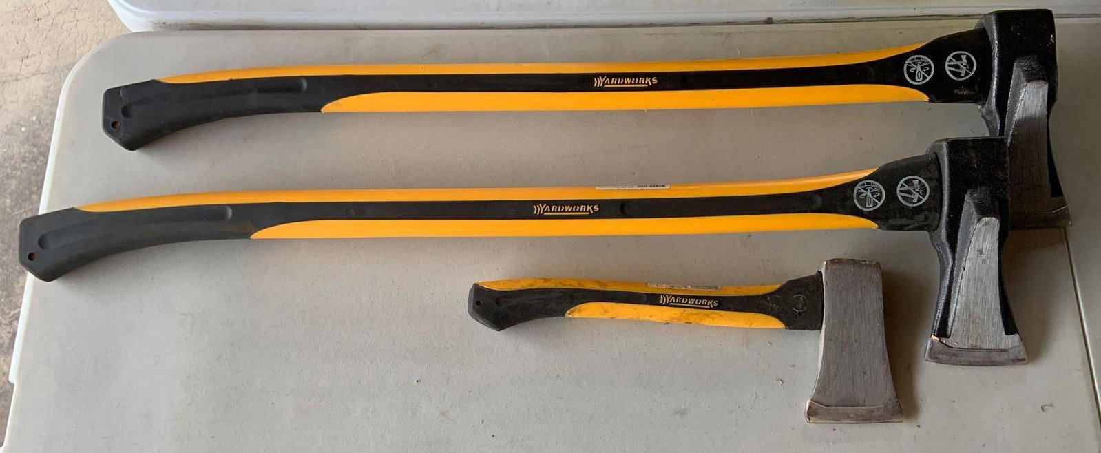 Group of 3 yardworks axes: Largest 33 x 7 1/2 inches, no shipping