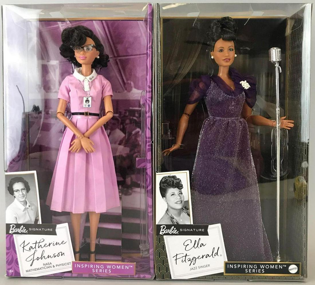Group of 2 Barbie Inspiring Women Series fashion dolls: Katherine Johnson and Ella Fitzgerald. 11.5 inch dolls new in original packaging