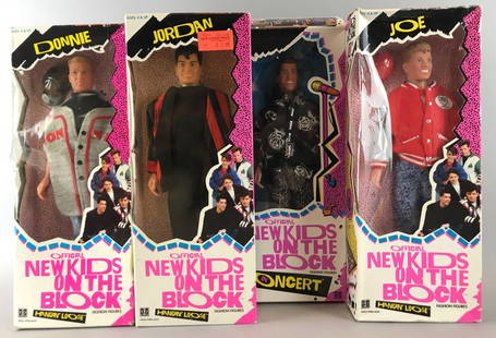 Group of 5 Hasbro Official New Kids On The Block: (2) Donnie, Jordan, and Joe Hangin Loose and Danny NKOTB In Concert, appx 11.5 inches each, new in original packaging