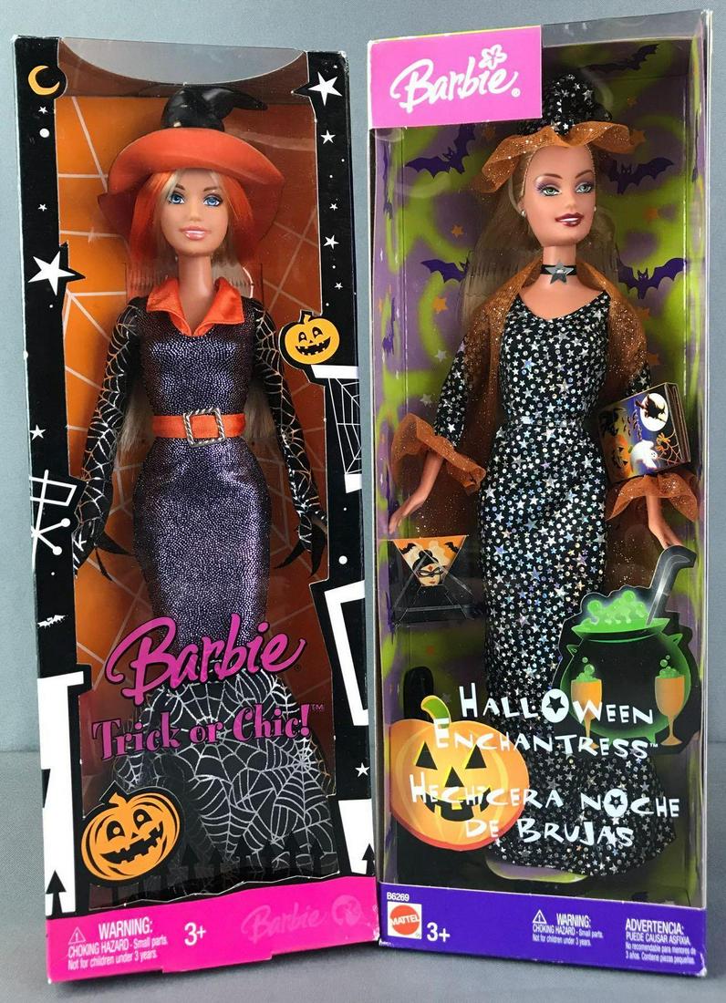 2 Barbie Halloween Fashion Dolls: Includes Barbie Trick or Chic and Halloween Enchantress. Approximately 11.5 inches tall, new in original boxes.