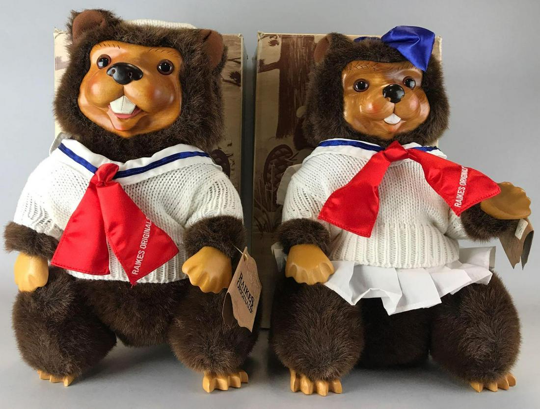 Group of 2 Applause Raikes Originals Timber Creek: 15 inch wood and plush beavers, includes original boxes
