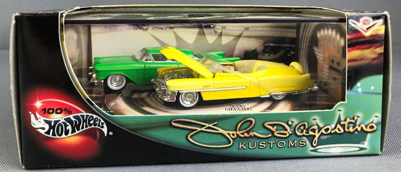 Hot Wheels John DAgostinos Kustoms Vehicle Set: Limited edition, includes 1957 Eldorado and 1953 Biarritz, die cast, new in original packaging.