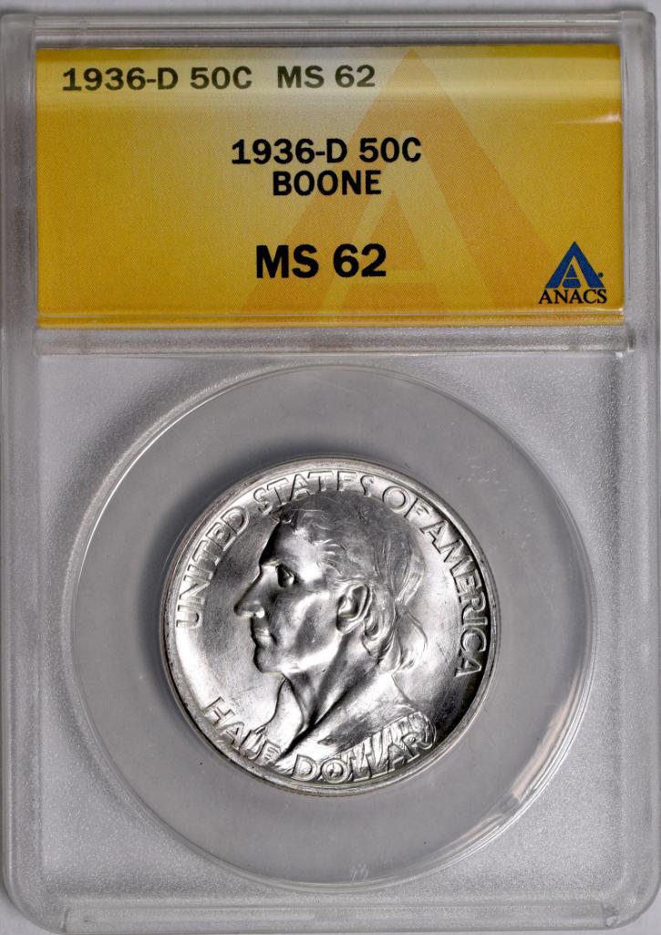 1936 D Boone Commemorative Silver Half Dollar (ANACS) (1 of 4)