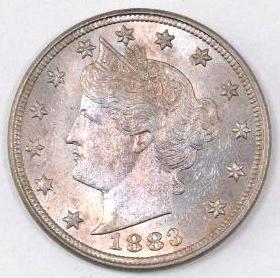 1883 No Cent Liberty Head Nickel: MS64. Toning.