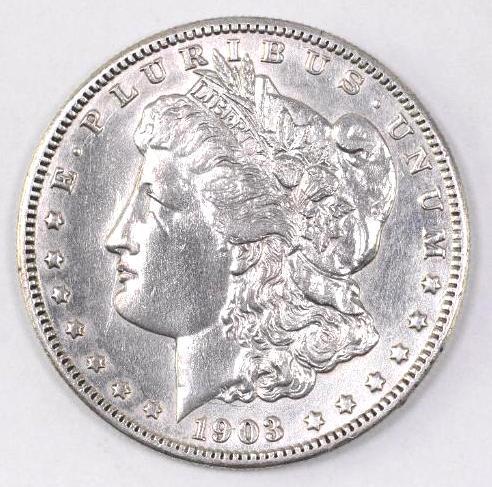 1903 S Morgan Silver Dollar.: About Uncirculated details.