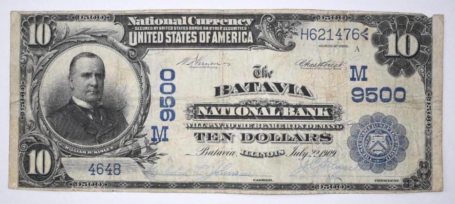 1902 $10 Date Back National Currency Note Batavia, (1 of 2)