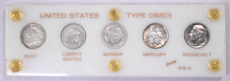 United States 5-Coin Dime Type Set in Capital Holder (1 of 2)