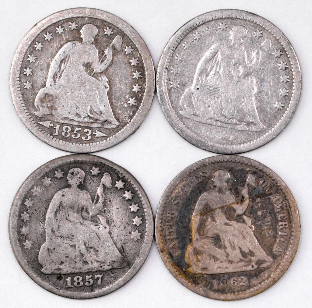 Group of (4) Seated Liberty Silver Half Dimes (1 of 2)