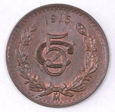 1915 Mexico ESTADOS UNIDOS MEXICANOS 5 Centavos (1 of 2)