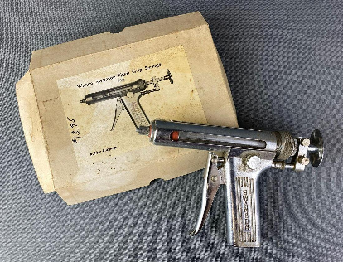 Wimco-Swanson Pistol Grip Syringe: Approximately 8.25 inches long