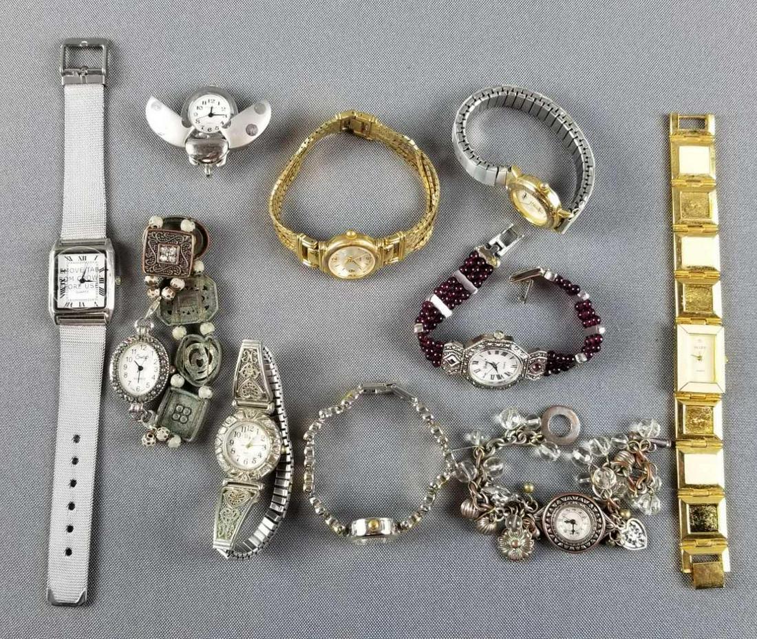 Group of costume jewelry wristwatches: Includes Disney Mickey Mouse. All need repair/batteries