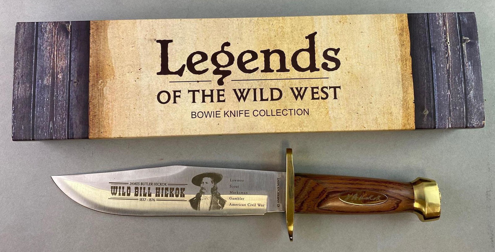 Legends of the Wild West Wild Bill Hickok Bowie Knife: Limited edition. Measures 12 1/2 inches long. New in box with certificate of authenticity. Made by American Mint