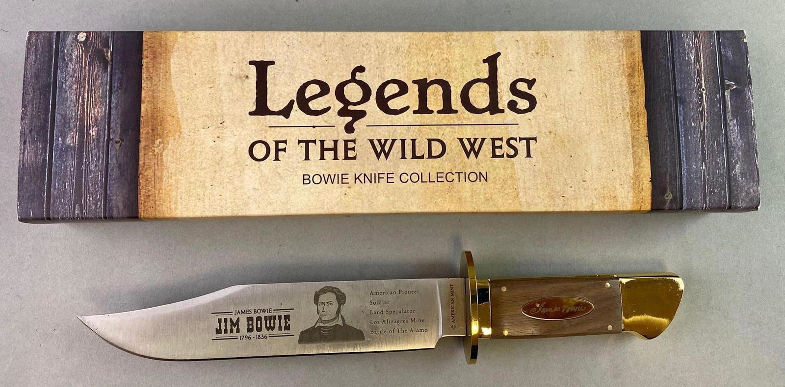 Legends of the Wild West Jim Bowie Knife: Limited edition. Measures 12 1/2 inches long. New in box with certificate of authenticity. Made by American Mint