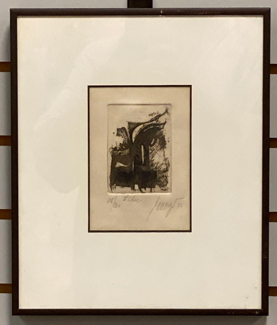 Signed and numbered Ink Print: Frame measures approximately 10 1/4 x 12 1-4 inches. Print measures 2 1/2 x 3 1/2 inches. 23 of 30 prints. Signed and dated 1977