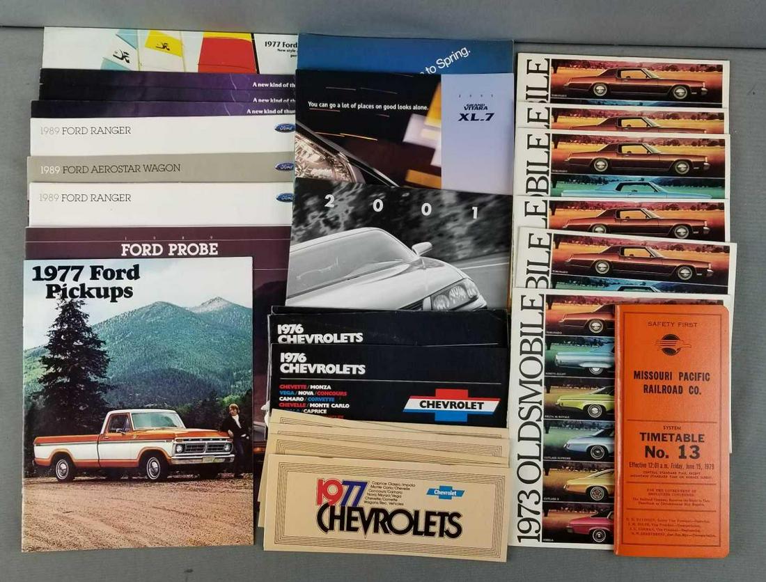 Group of automobile brochures, railroad timetable (1 of 5)