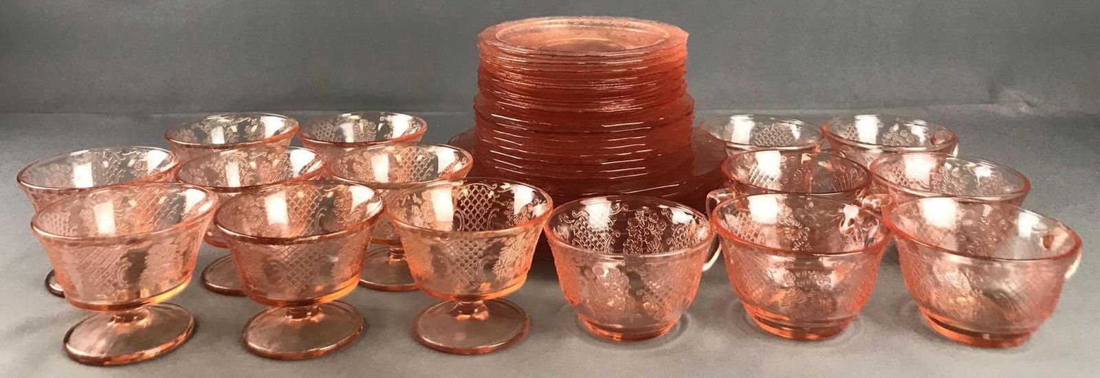 Group of 38 Pieces : Pink Depression Glass Dinnerware - (1 of 5)