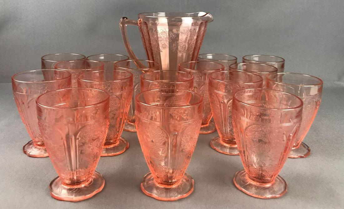 Group of 17 Pieces : Pink Depression Glass Drinkware - (1 of 2)