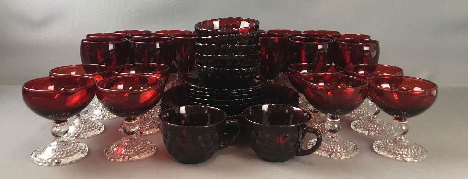 Group of 42 Pieces : Red Depression Glass - Ruby Bubble (1 of 5)