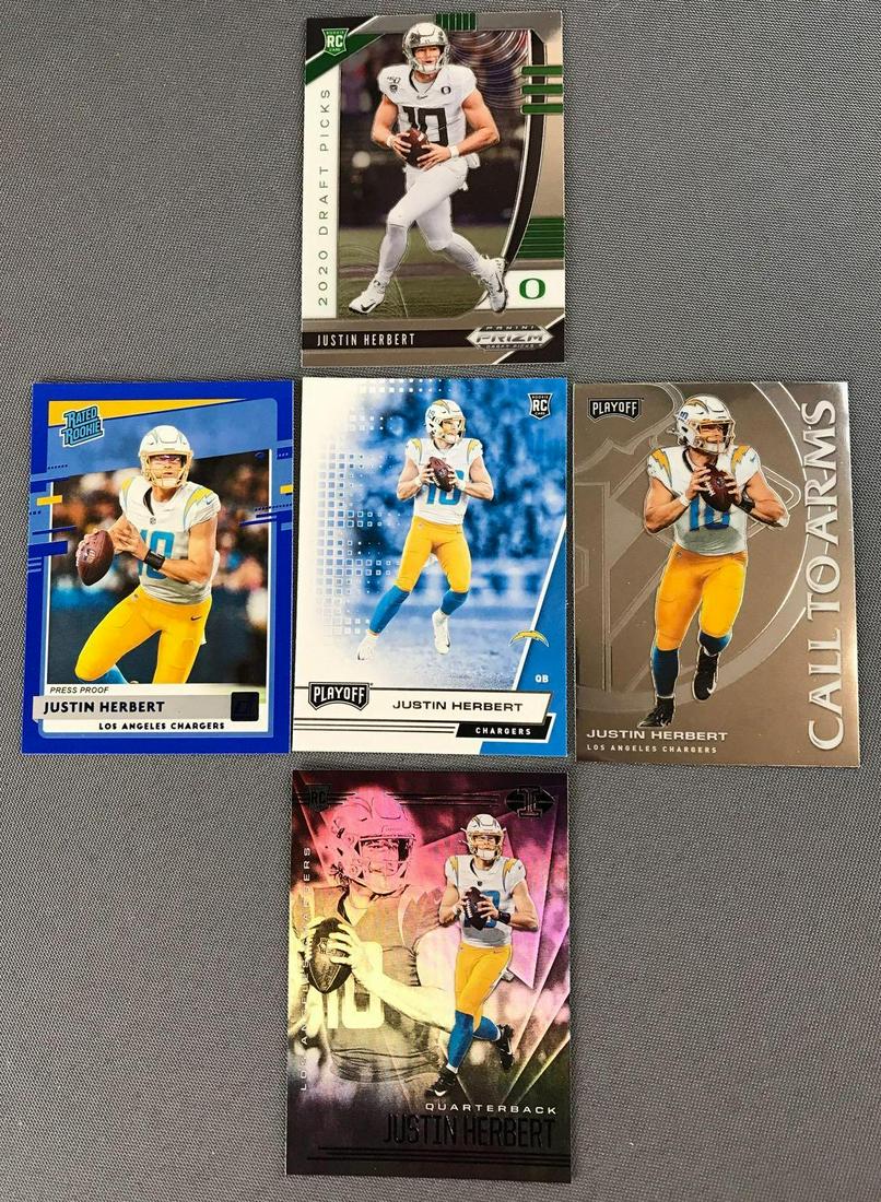 Group of 5 Panini Justin Herbert Football Cards (1 of 2)