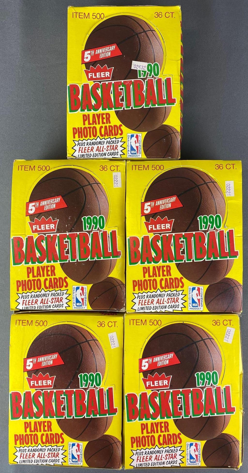 Group of 6 1990 Fleer Basketball Wax Boxes (1 of 5)