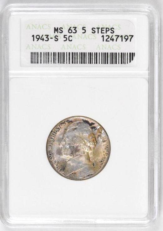 1943 S Jefferson Nickel (ANACS) MS63 5-Steps (1 of 2)
