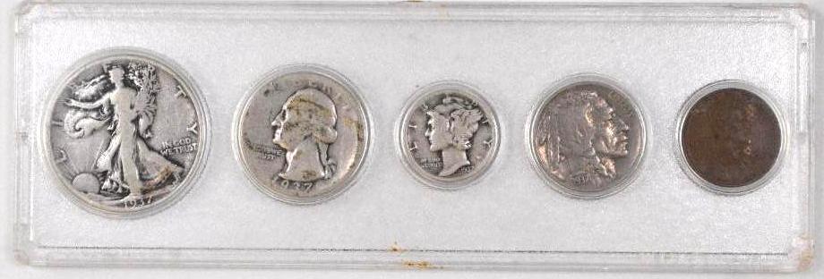 5-Coin 1937 U.S. Date Set Cent to Half Dollar (1 of 2)