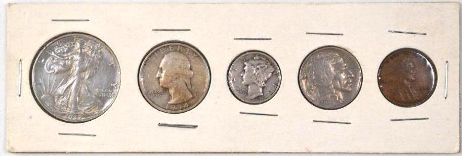 5-Coin U.S. Type Coin Set Cent to Half Dollar (1 of 2)