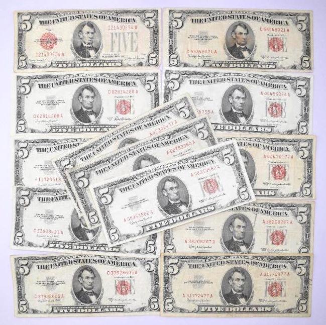 Group of (13) $5 Legal Tender Notes 1928-1963 (1 of 1)