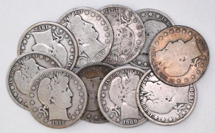 Group of (10) Barber Silver Half Dollars (1 of 1)